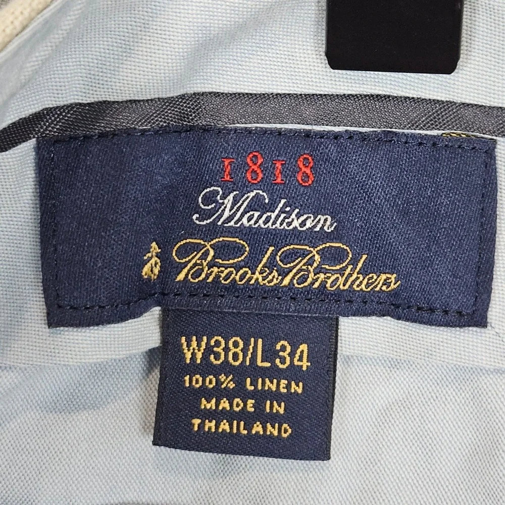 Brooks Brothers Men's Beige 100% Linen Madison Pants 38x34‎ (ACTUAL 35x30) SPOTS